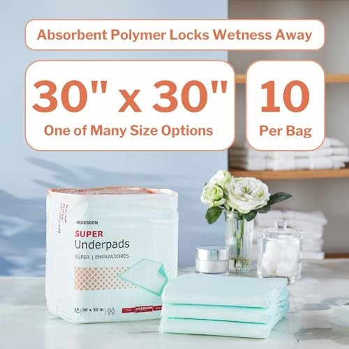 McKesson Super Underpads, Moderate Absorbency, 30 x 30 in, 100 ct