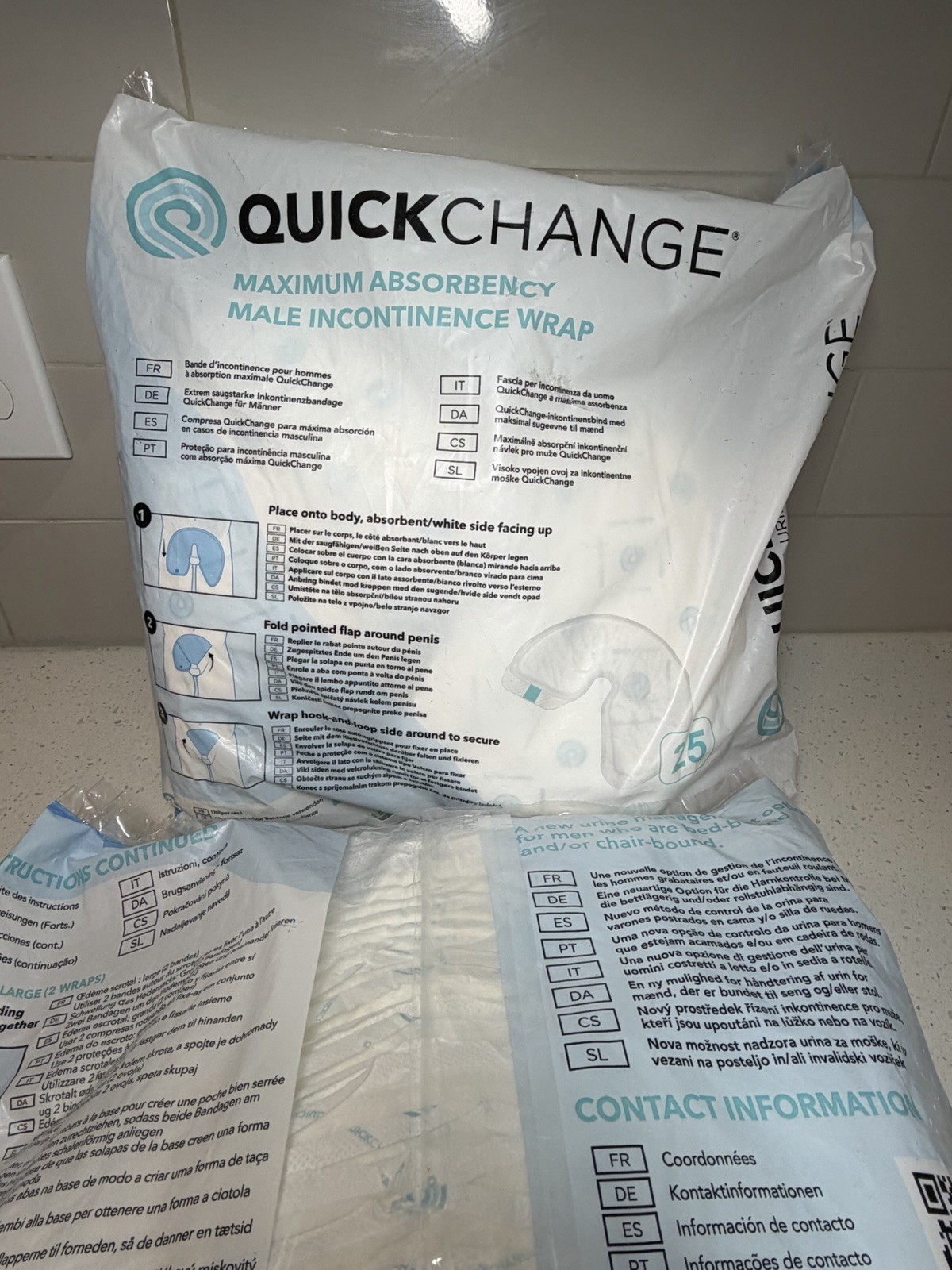 2x Quick Change Bedbound Male Urine incontinence Wrap-25ct Ea Holds 500ml *TWO