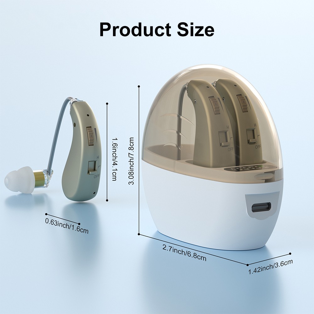 1 Pair Digital Hearing Aid Severe Loss Rechargeable BTE Ear Aids & Charging Case