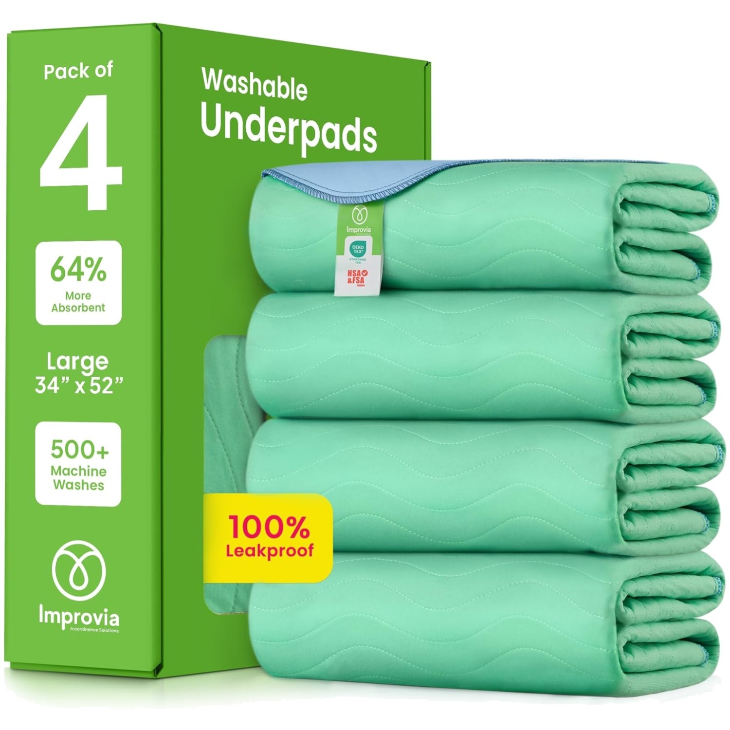 Washable Incontinence Pads 34×52 – Pack of 4, Waterproof