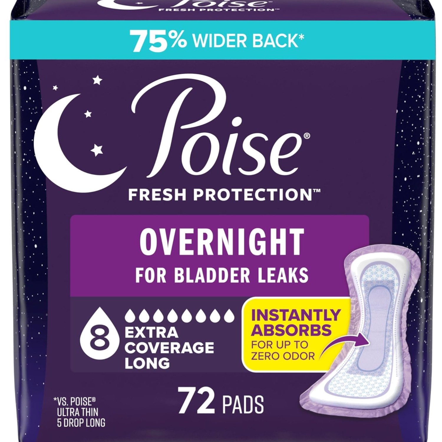 Overnight Incontinence & Postpartum Pads for Bladder Leaks, 8 Drop Extra Cove…