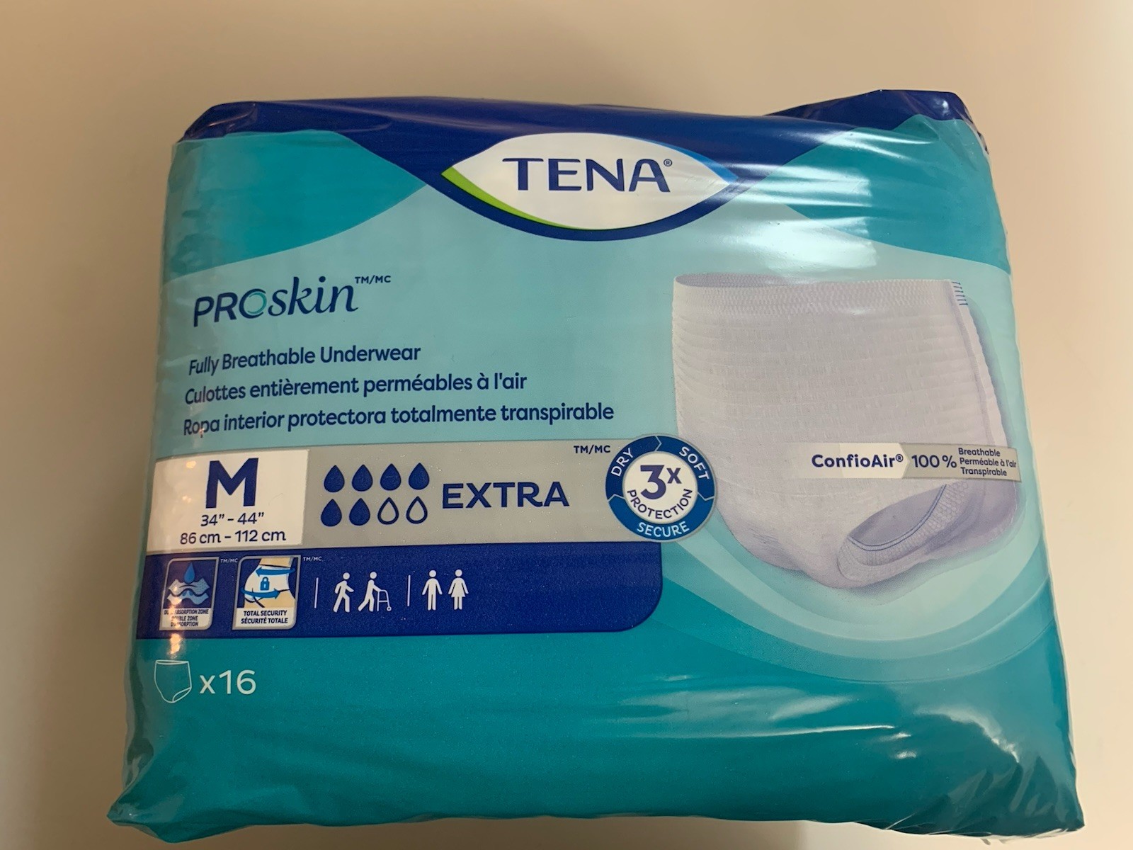 TENA ProSkin Extra Breathable M Unisex Incontinence Underwear 8 Bags 128 Total