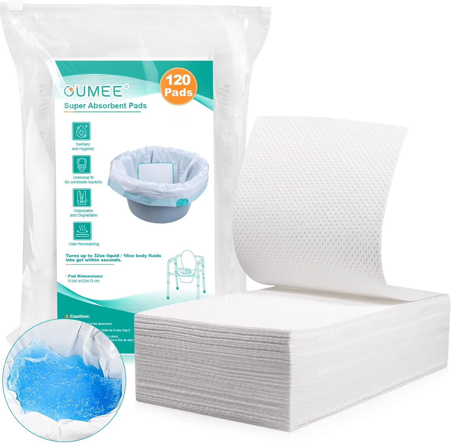 90 Count Absorbent Commode Pads for Bedside Commode Bucket, Commode Liners Pads