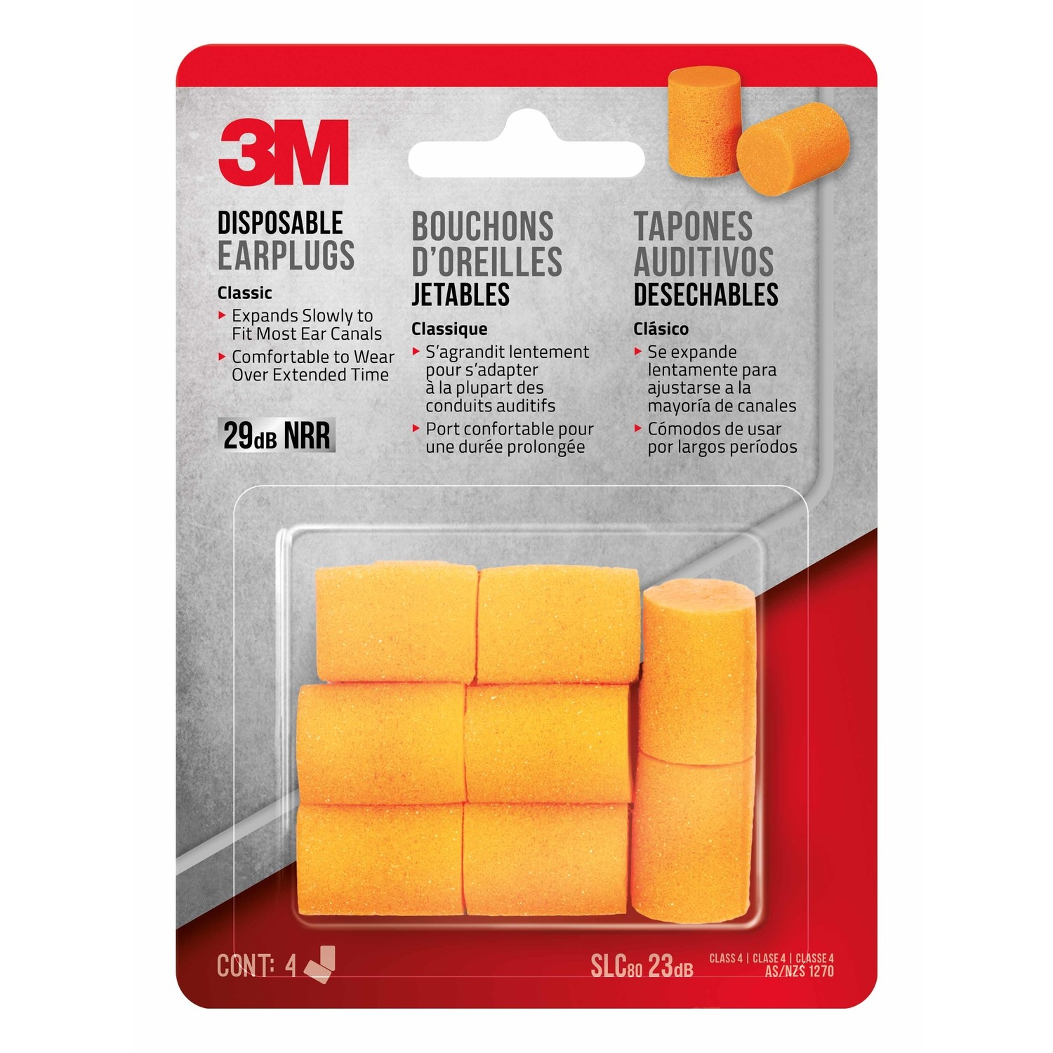3M 90580H4-C 29 dB Orange Disposable Classic Earplugs for Hearing Protection