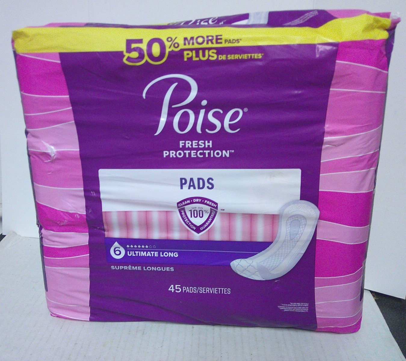 Poise Fresh Protection 6 Drop Ultimate Long 45 Count Incontinent Bladder Pads