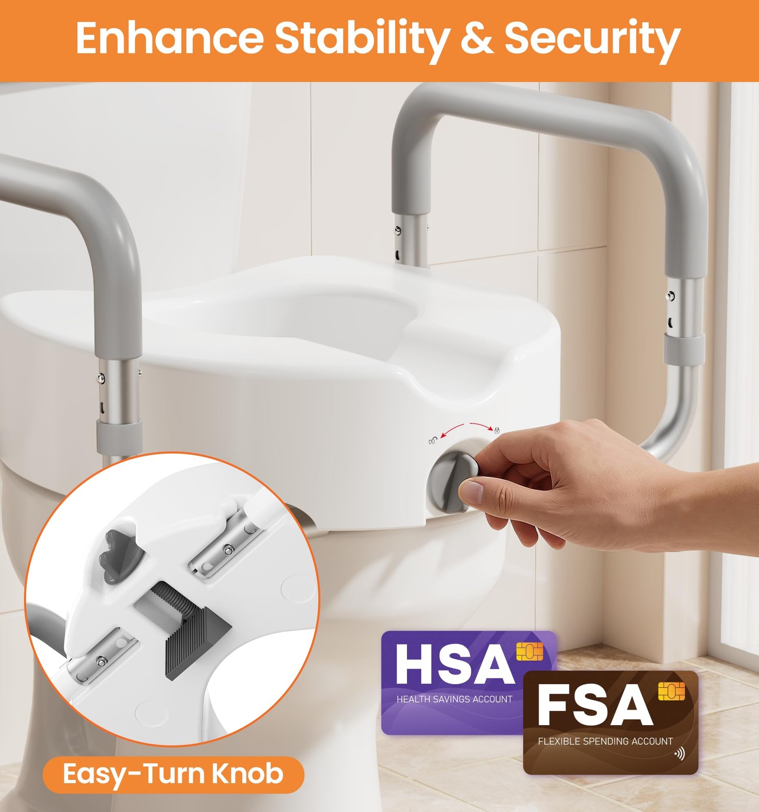HOMLAND Raised Toilet Seat Handles Handicap Toilet Seat Risers Seniors Elevated