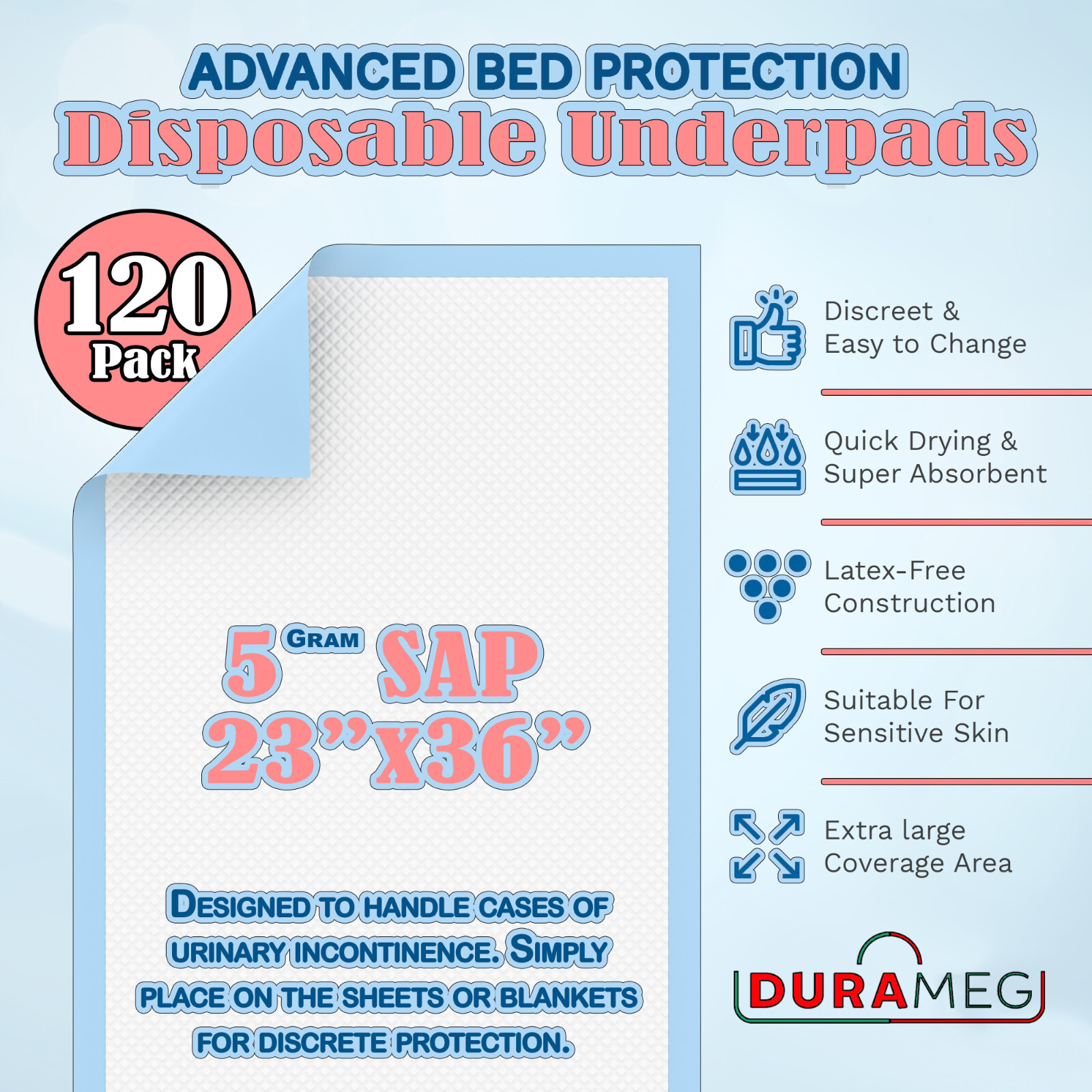 Chux Pads [120-Pads] Underpads 23×36 Puppy Pads | Bed & Pee Pads | Chucks Pad
