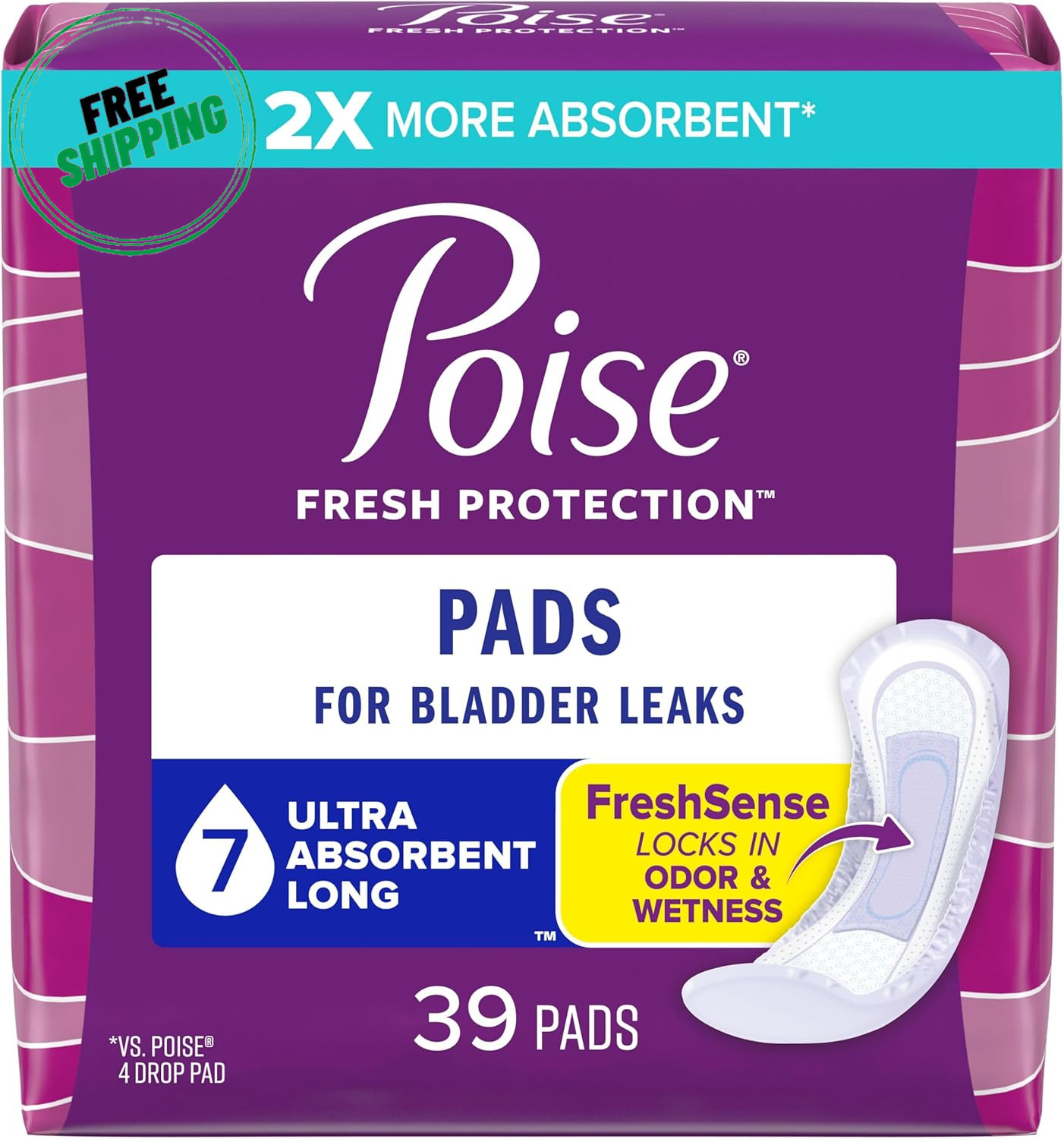 Poise Incontinence Pads & Postpartum Incontinence Pads, 7 Drop Ultra Absorbency,