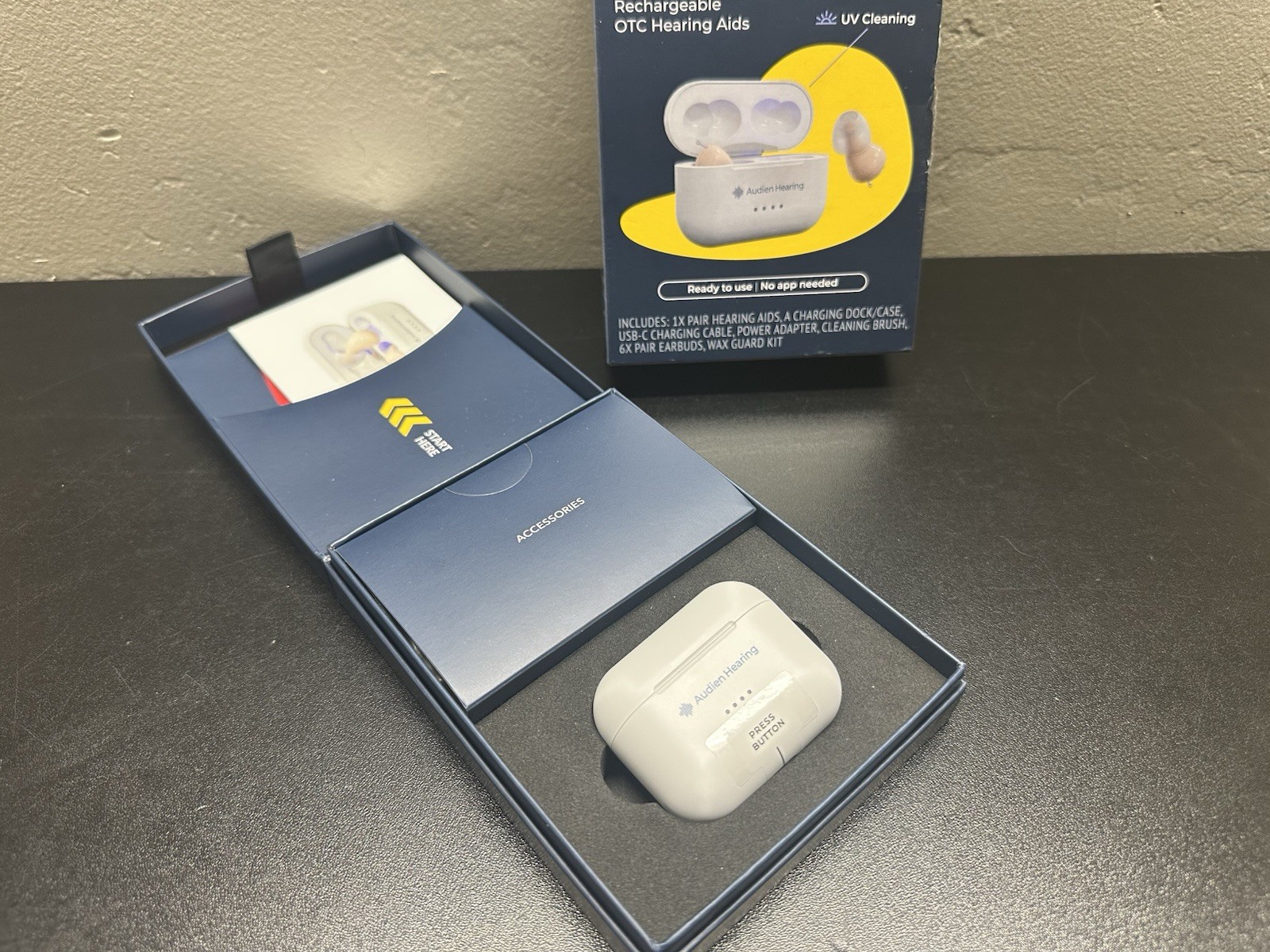 Audien Hearing ATOM PRO 2 Wireless Rechargeable OTC Hearing Aids New Open Box