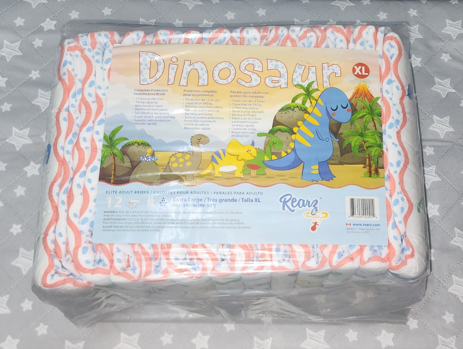 2 Pack Rearz Dinosaur Adult Diaper Plastic Backed XL Old Size 40″ To 58″ Vintage