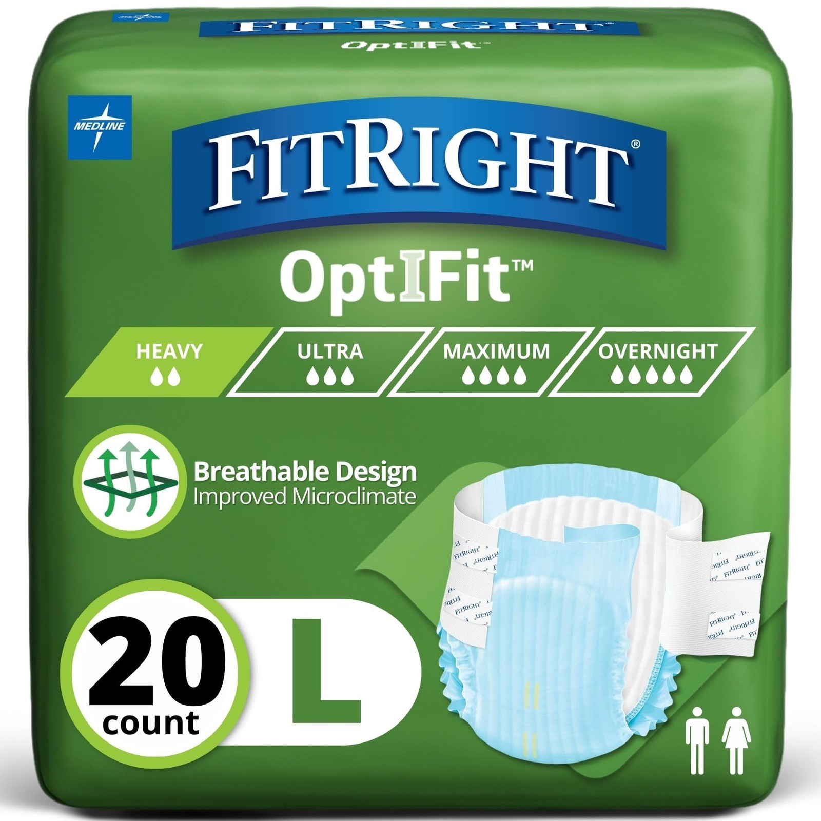 FitRight Adult Diapers, Extra Heavy Absorbency, L Waist Size 44in56in, 20 Cou…
