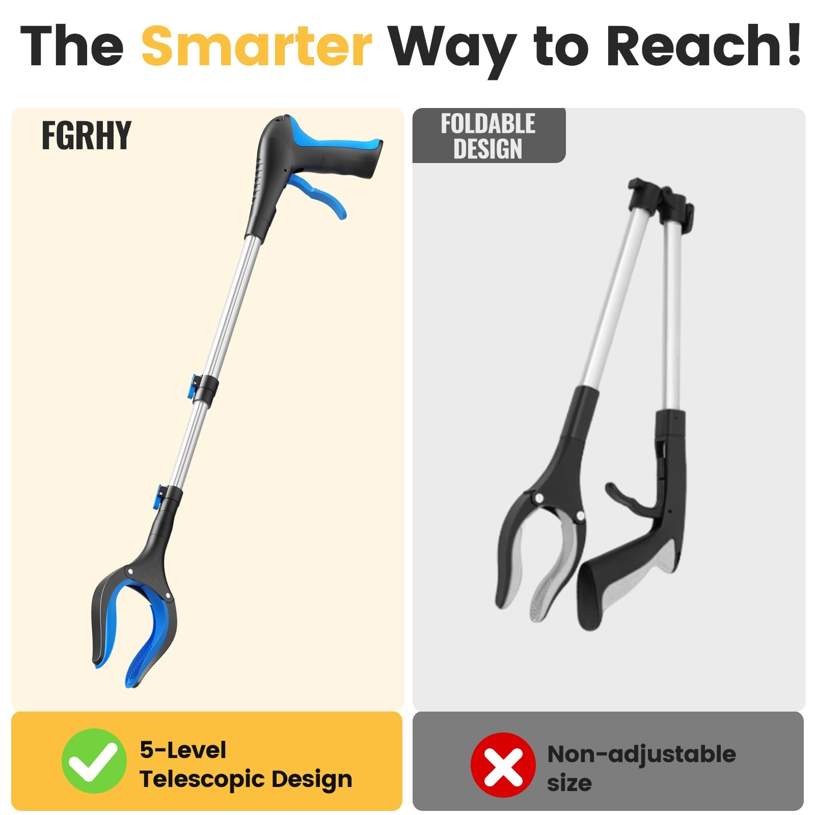 Telescopic Grabber Reacher Tool, 5Level Adjustable 23” to 41” Extendable G…