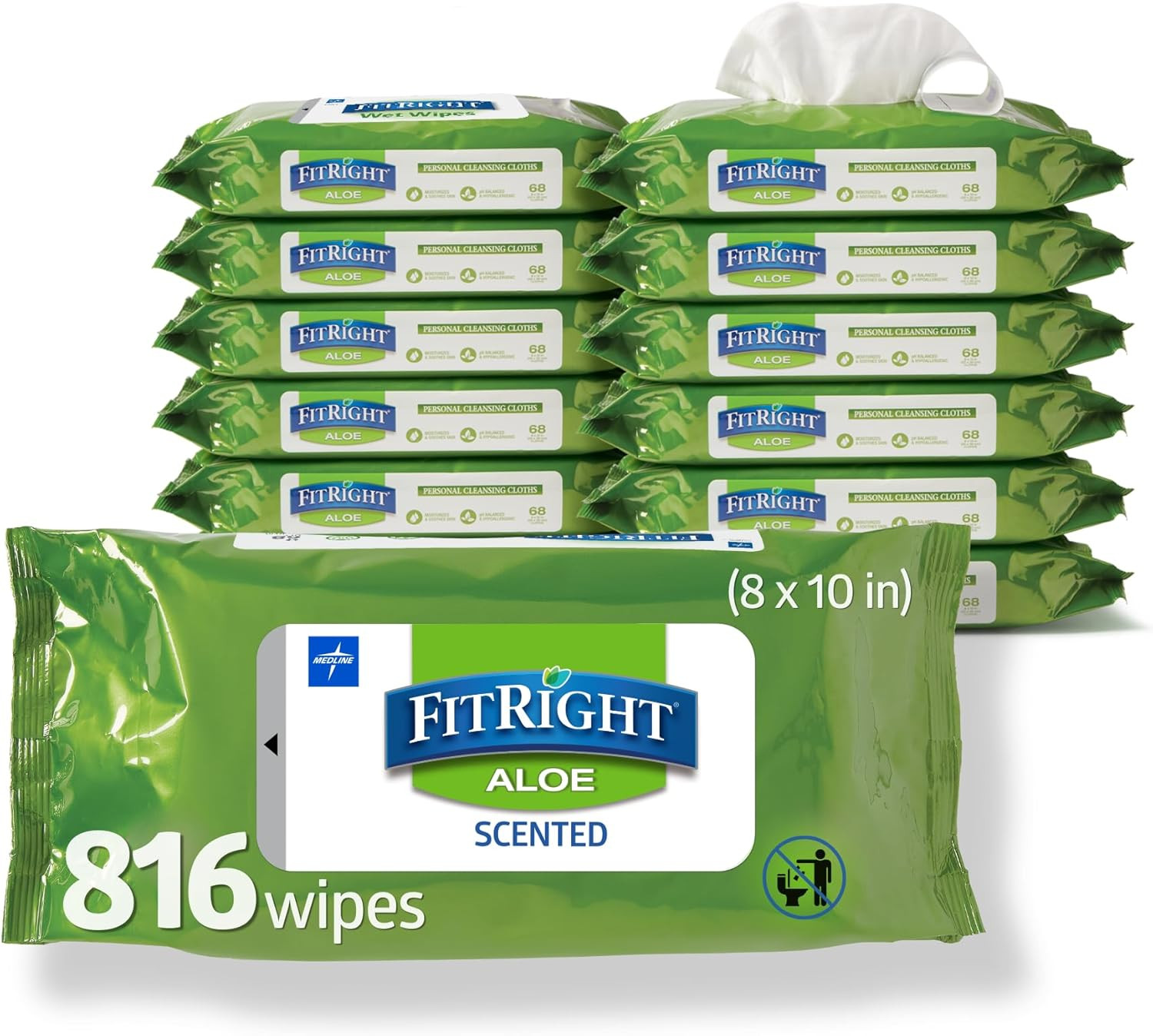 Fitright Aloe Personal Cleansing Cloth Wipes, Scented, 8 X 10 Inch Adult Large I