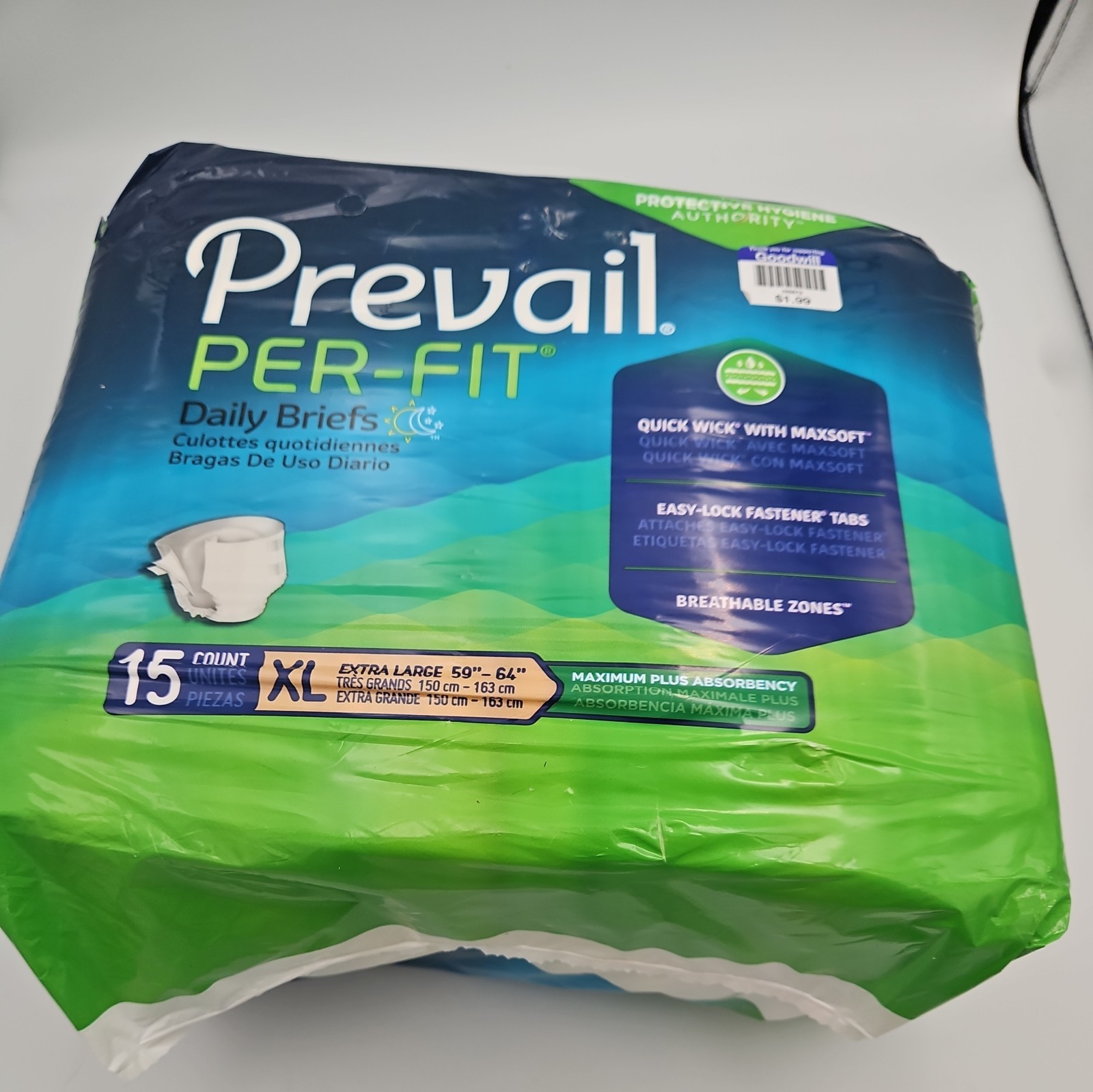 (3 Packs) Prevail Per-Fit XL Adult Briefs 59″- 64″, Max Plus Absorbency PF-014/1