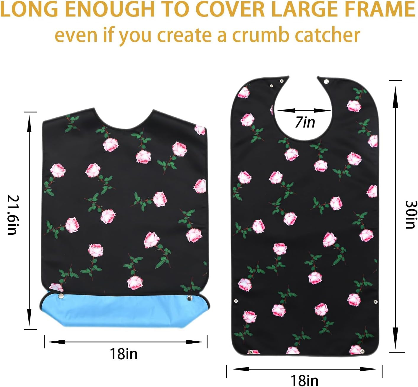 Waterproof Washable Adult Bibs for Elderly Women, Reusable Large Adult Bibs for