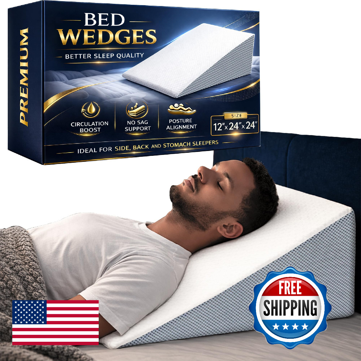 Greaton Elevated Bed Wedge Pillow For Back Support Acid Reflux Leg Neck Pain