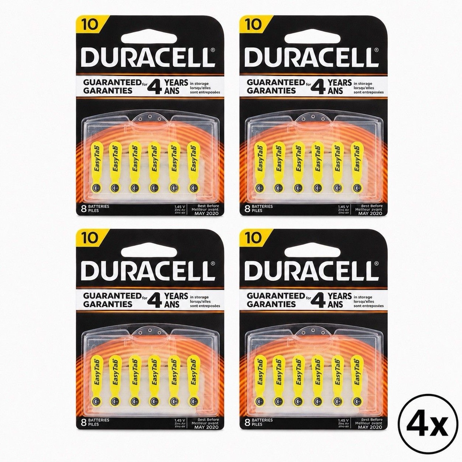 Duracell EasyTab Size 10 Hearing Aid Batteries 4 Packs 32 Total *3.20*