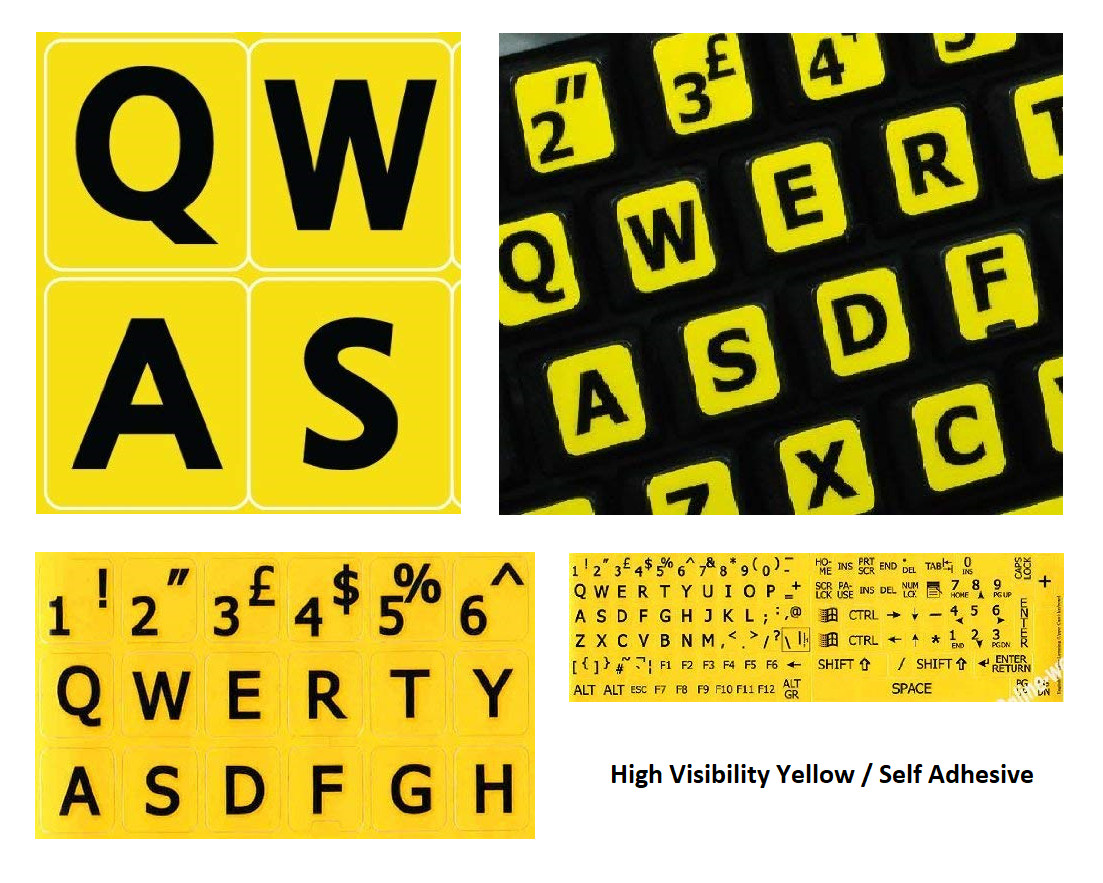 Big Button Keyboard Stickers High Visibility Hi-Viz UK Laptop Computer Labels