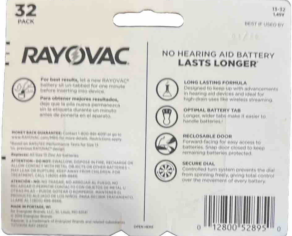 Rayovac Size 13 Hearing Aid Batteries 32-Pack 04/2025 NEW IN PACKAGE