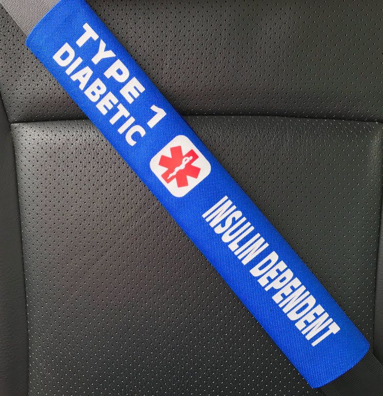 Type 1 Diabetic Seat Belt Cover and Window Decal Set Royal Blue Safety Set