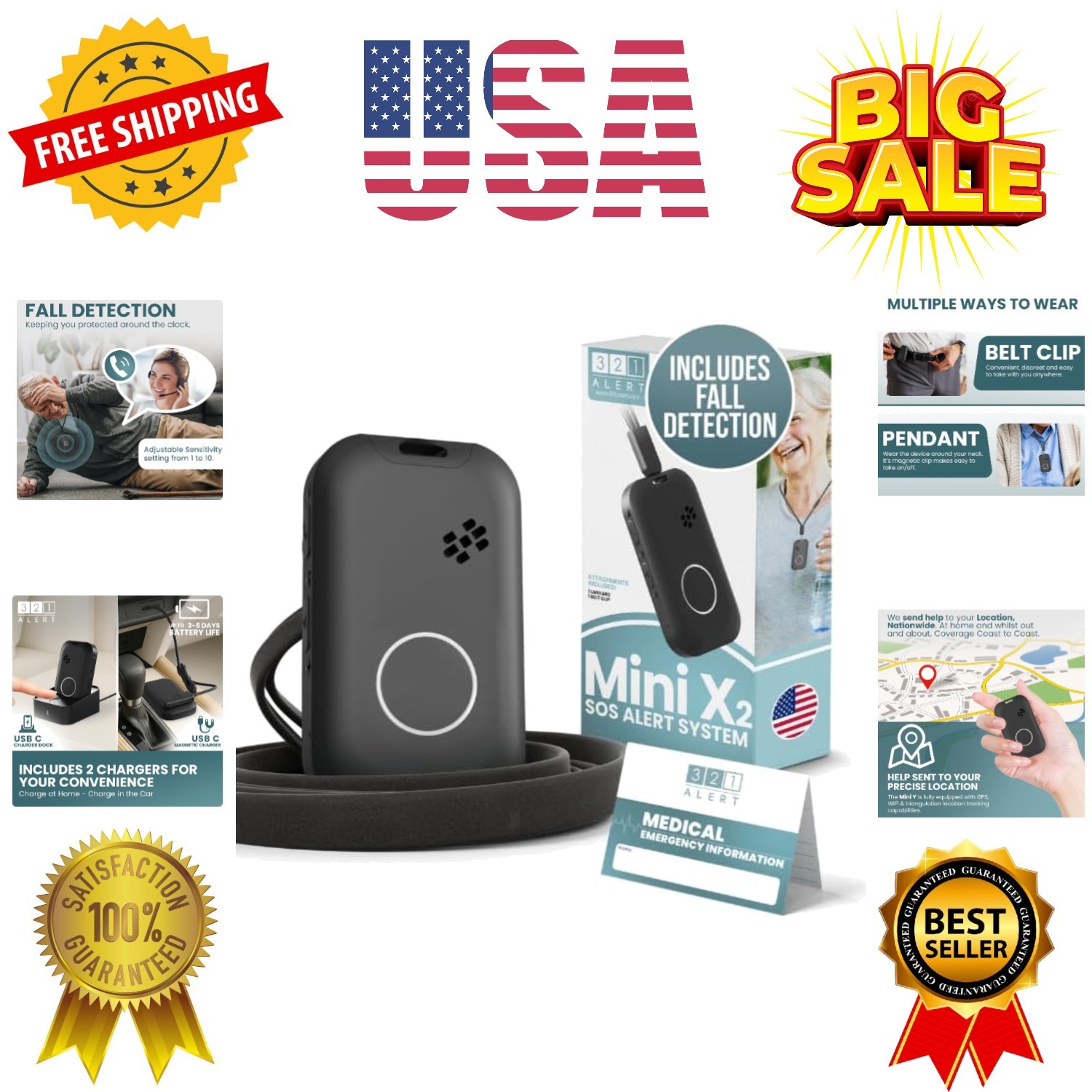 Medical Alert System for Seniors with Fall Detection – GPS 4G LTE Cellular SO…