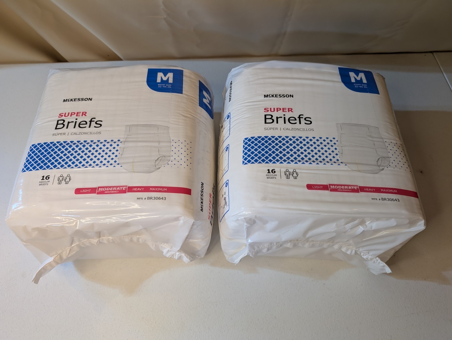Lot of 2 McKesson Super Briefs Medium BR30643 16ct Each Moderate Absorbency