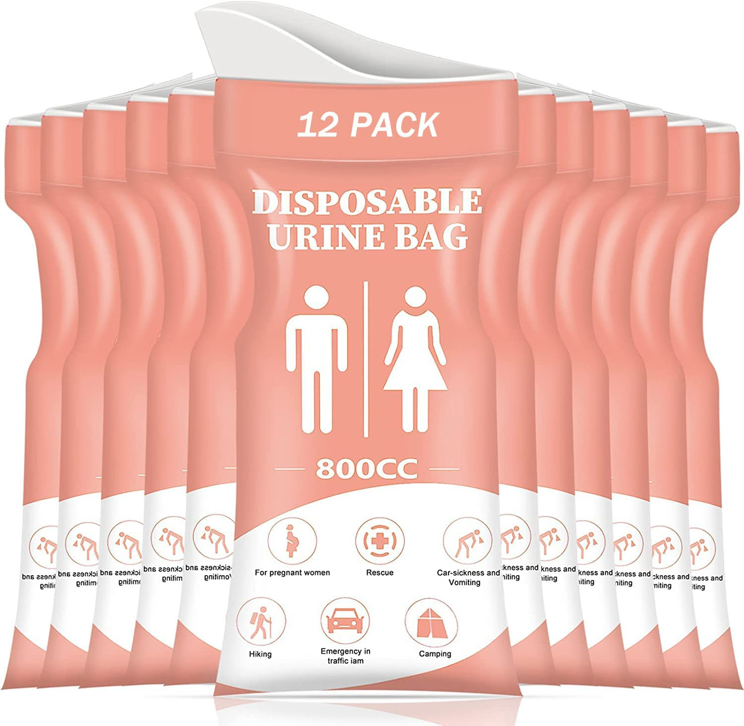 Disposable Urinal Bag, 12/24 Pcs 800ML Emergency Urine Bag, Unisex Urinal Bag, P