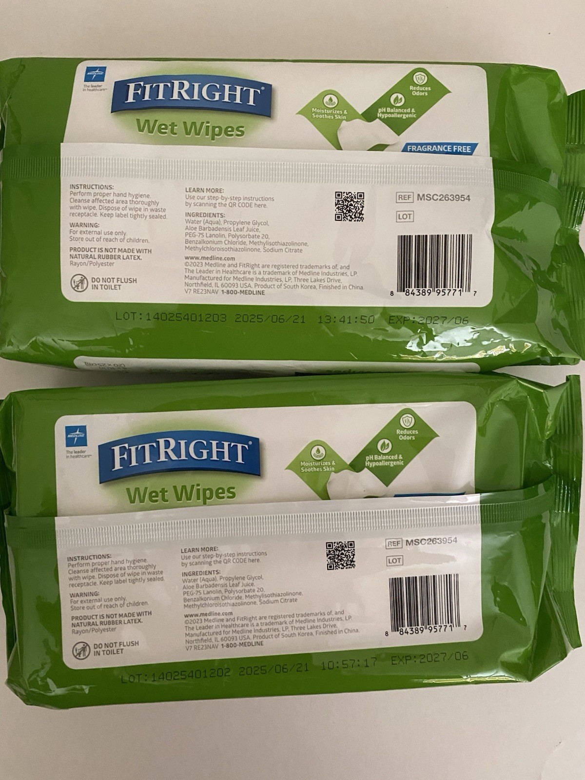 2 MedLine Fit Right Adult Wet Wipes Exp. 06/2027 (200 wipes)
