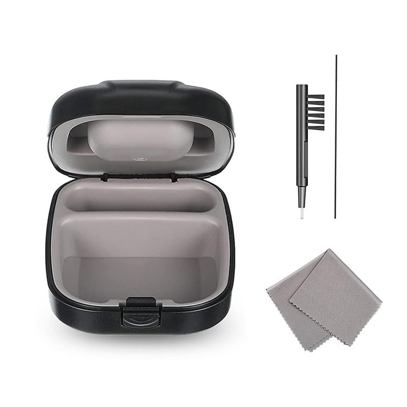 Hearing Aid Case Hard Pocket Storage Box with Cleaning Kit Brush Black