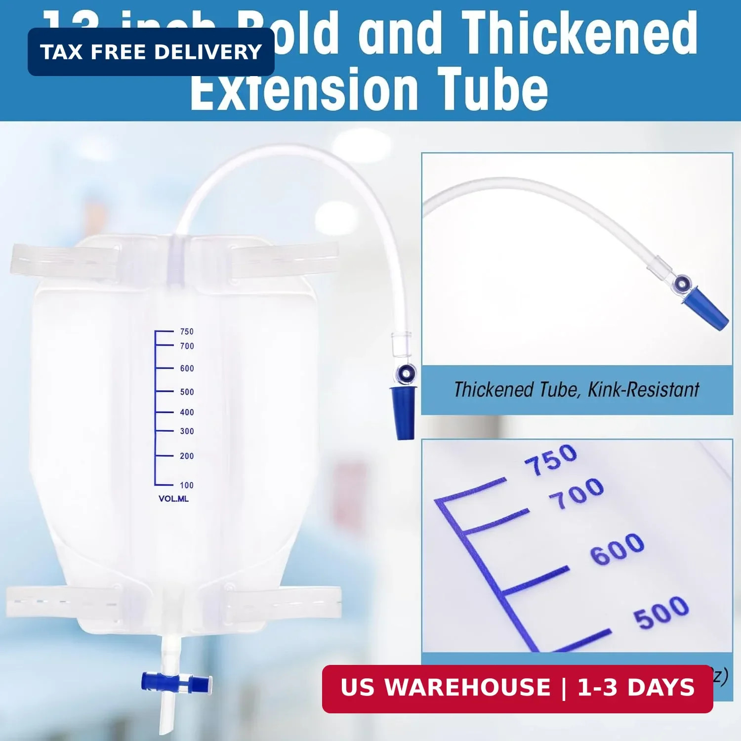750 mL Catheter Leg Bag for Men and Women 3 Pack Urinary Drainage Bag with Anti-