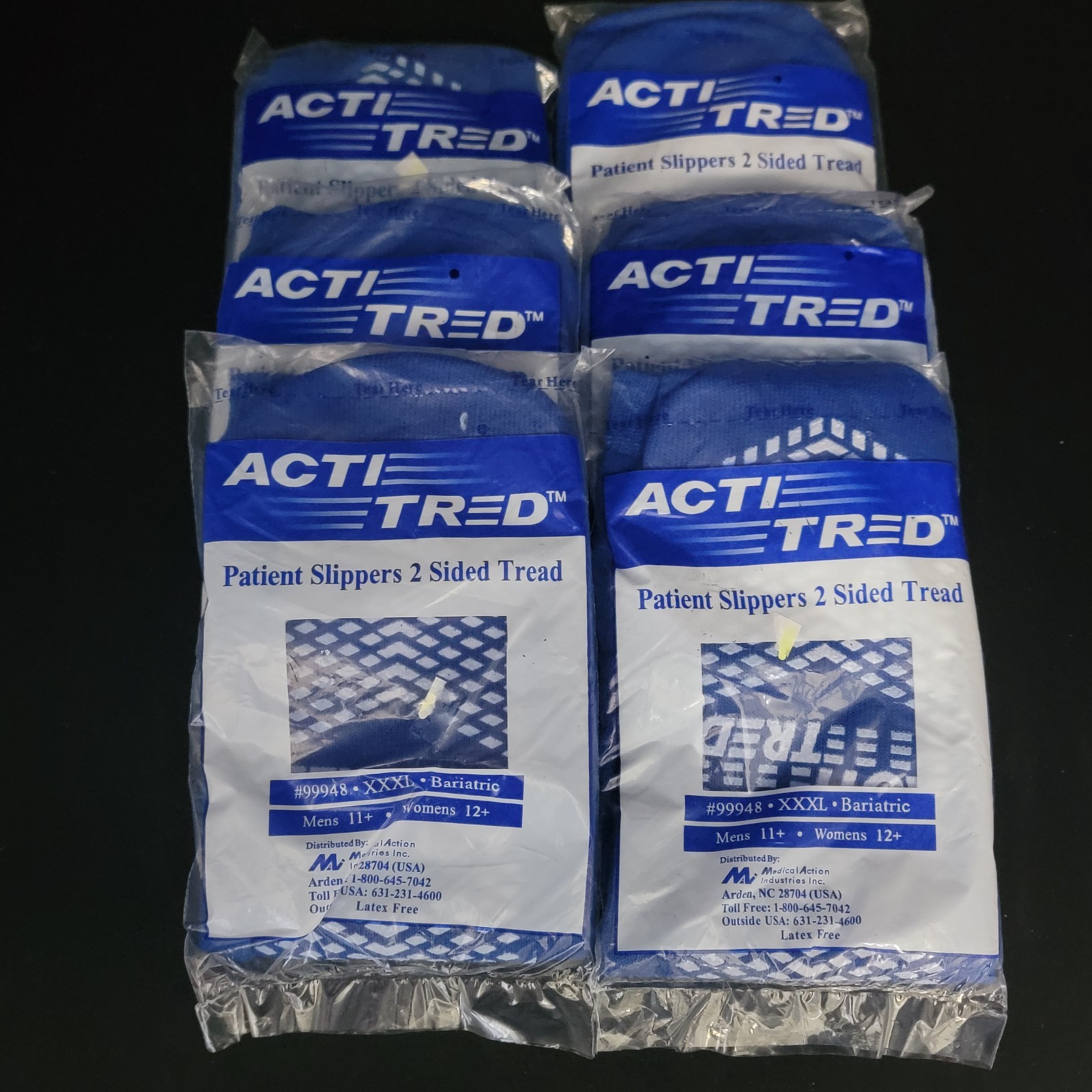 ACTI TRED 6 Pairs Patient Slippers Double Sided Tread Navy Blue 4XL