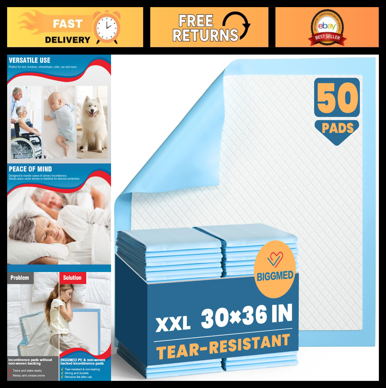 Super Absorbent Disposable Bed Pads 30″ x 36″ – 50 Count Extra Large Incontinenc