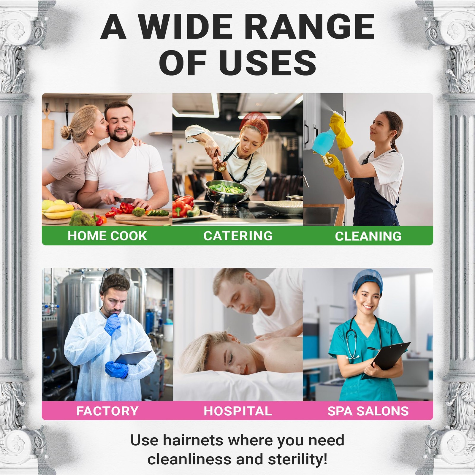 ABC Black Disposable Hair Net, 28 Inch. Pack of 100 Nylon Hair Nets Food Service