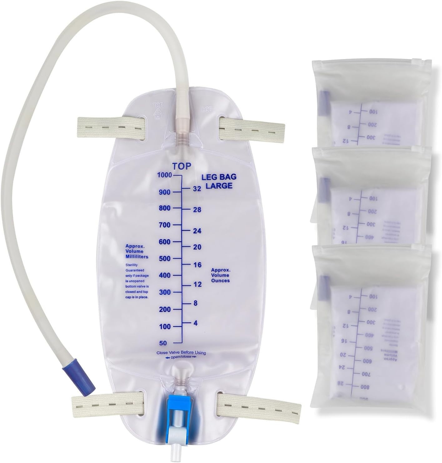 3 Pack 32oz Catheter Leg Bags w/ 18″ Tubing Anti-Reflux Drainage Bags
