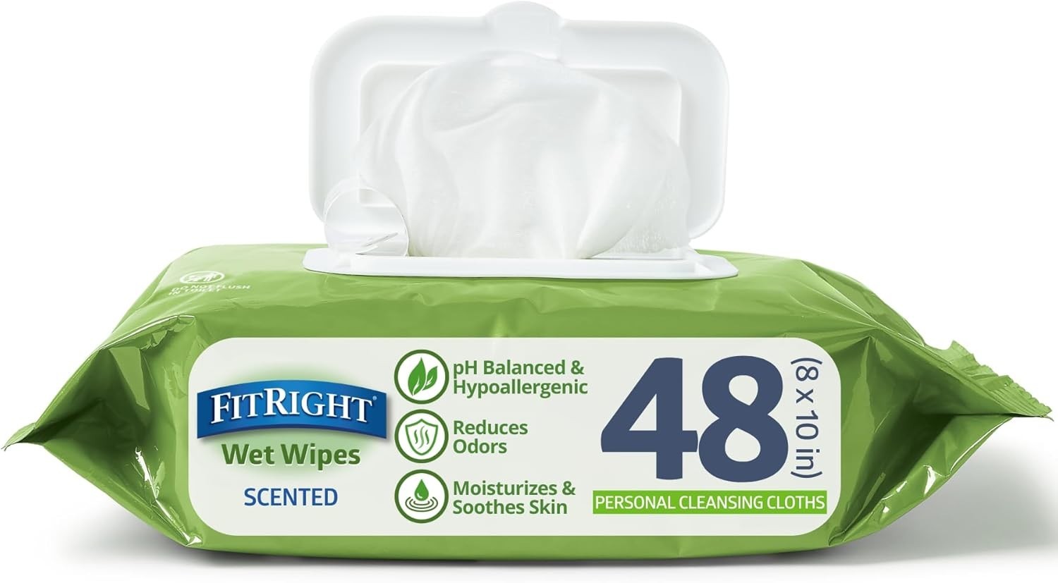 FitRight Aloe Personal Cleansing Cloth Wipes Scented 48 Pack 8×10 Inch