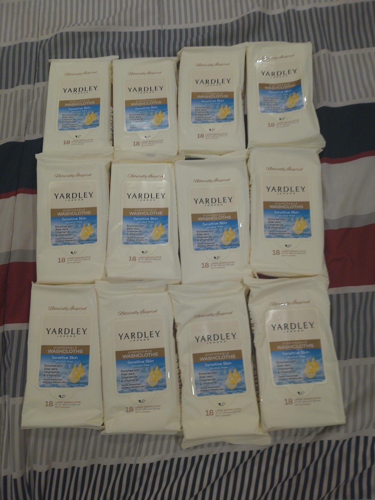 Yardley Disposable Washcloths Bath Wipes 12pack 18 Per Pack 216 Total