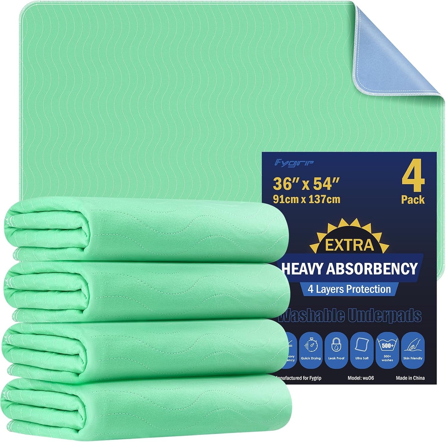 2 Pack 36” x 54” Extra Heavy Absorbency Washable Underpads, Waterproof Nursin…