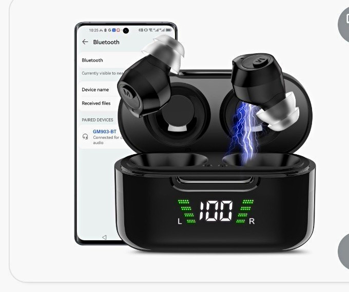 Bluetooth Rechargeable ITE Hearing Aids, Noise Reduction, Case, Black, 5