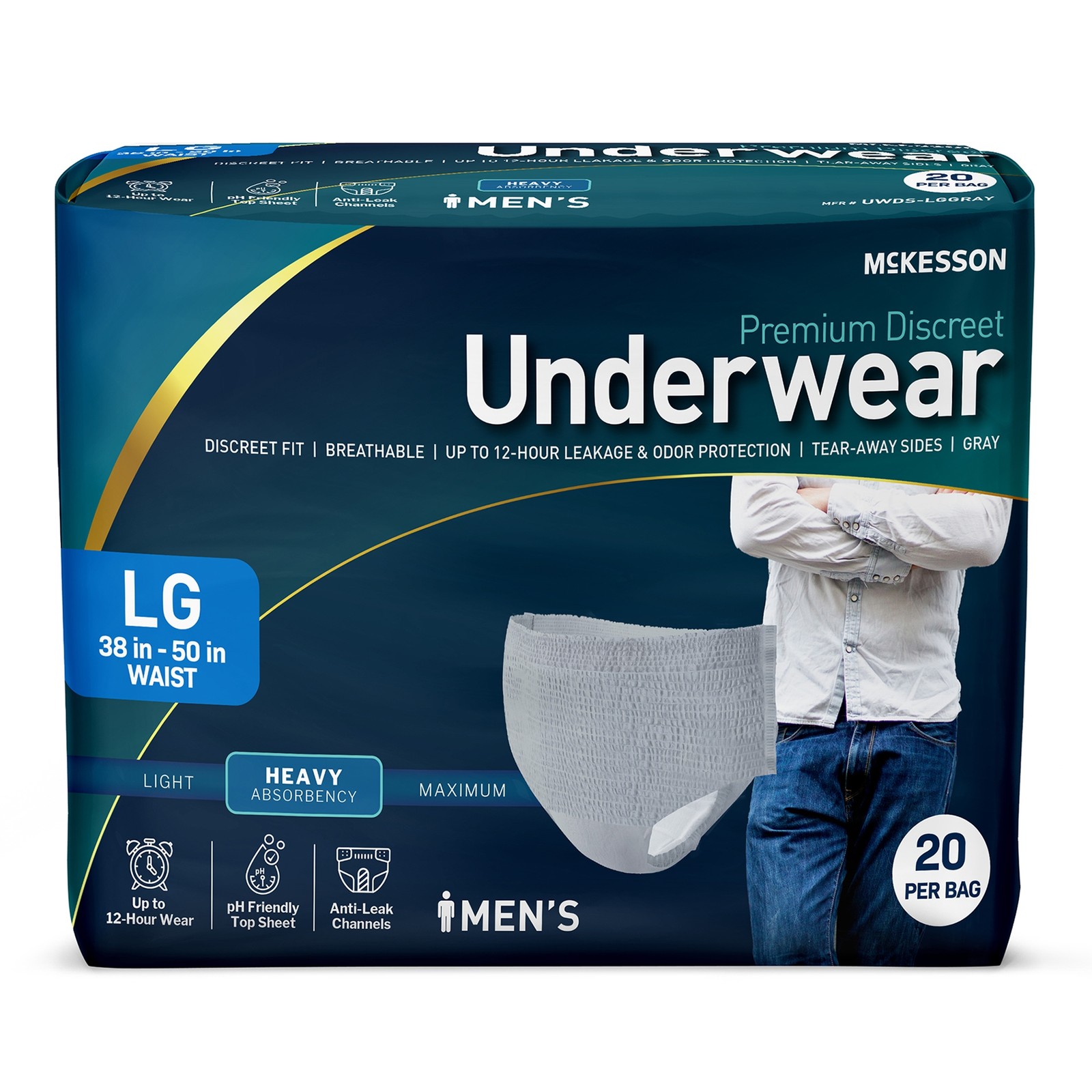 McKesson Premium Discreet Underwear L Breathable UWDS-LGGRAY 68 80 Ct