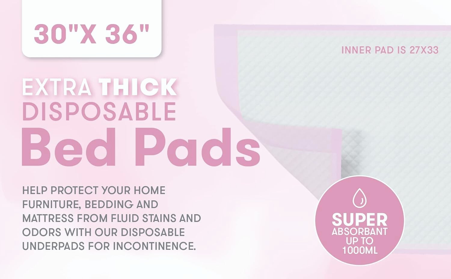 Premium Disposable Underpads 32″x23″ (25-Counts) Heavy Absorbent Pads