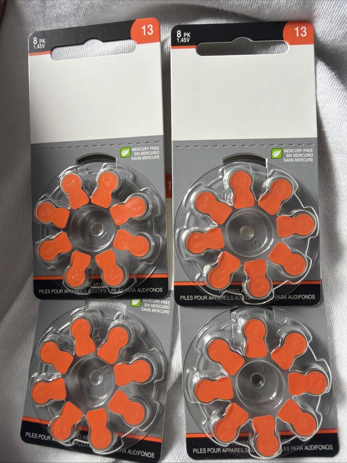 SIZE 13 1.45V MF Hearing Aid Batteries 4 Packs of 8 pieces each = 32 total