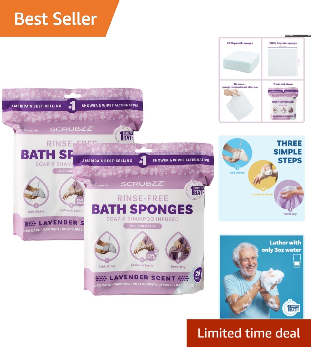 Lavender Scented Rinse-Free Bathing Wipes – 50 Count for Ultimate Cleanliness