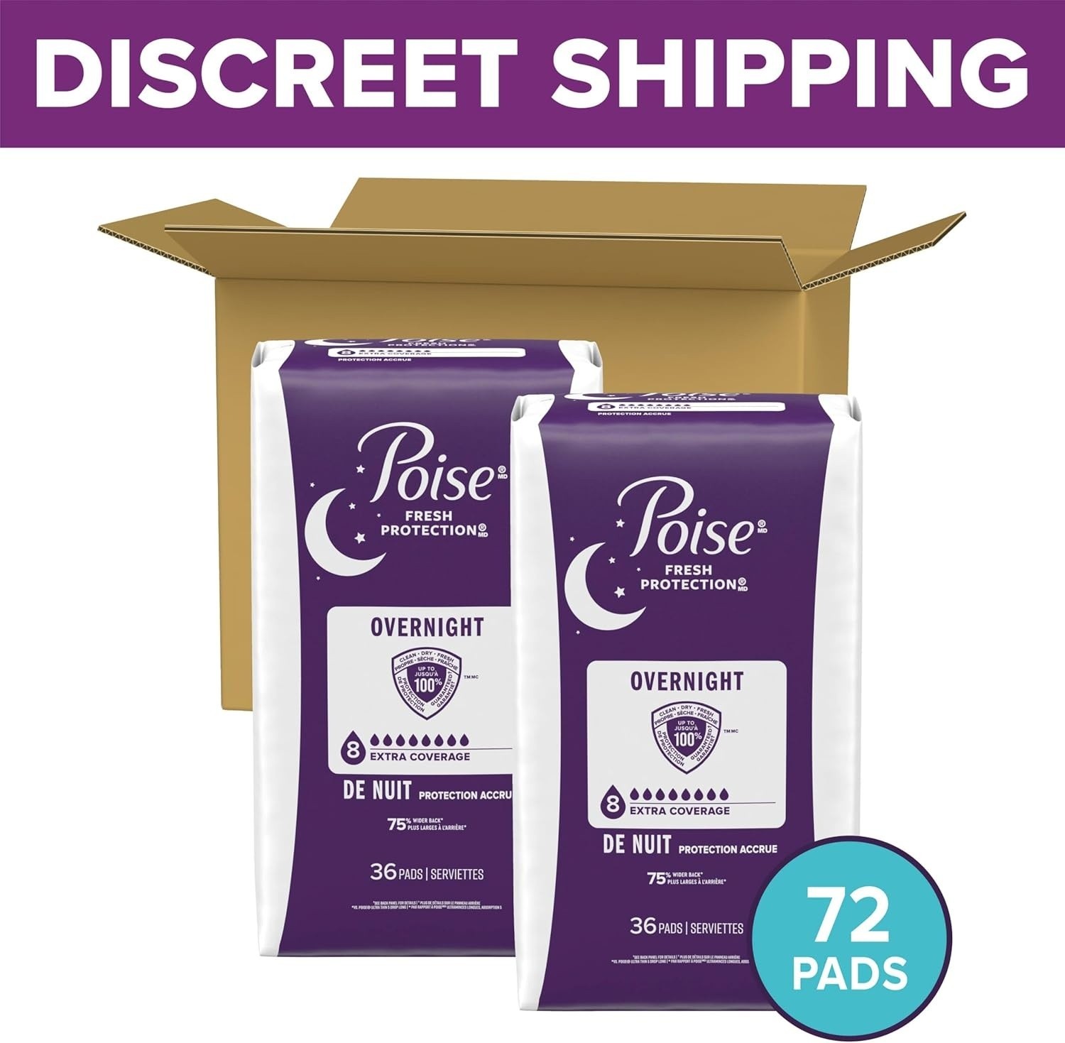 Poise Pads Womens Ultimate – Overnight – 8 Drop Extra Coverage 72 count