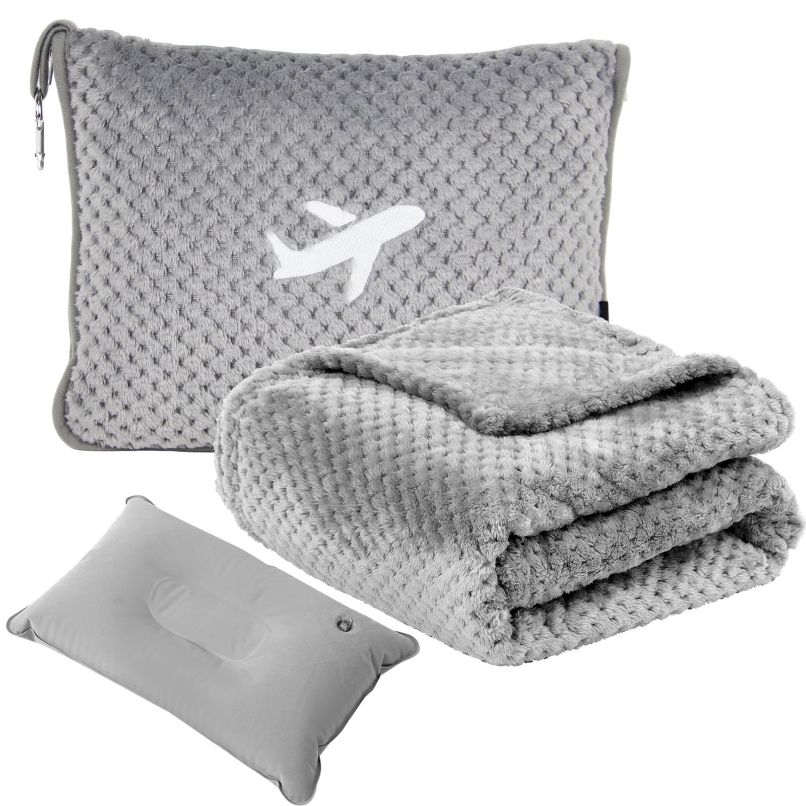 Nenolix Travel Blanket Airplane Compact with Bag, 65”x40”, Light Grey