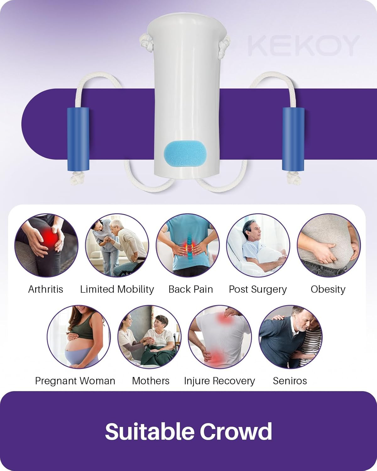 Sock Aid for Putting on Socks, 4″ Foot Width, No Bending | Soft Flexible ABS She
