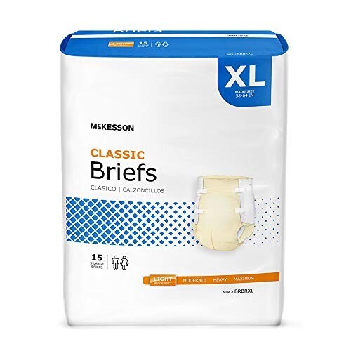 Classic Briefs, Incontinence, Light Absorbency, XL, 15 Count, 3 Packs, 58 Total