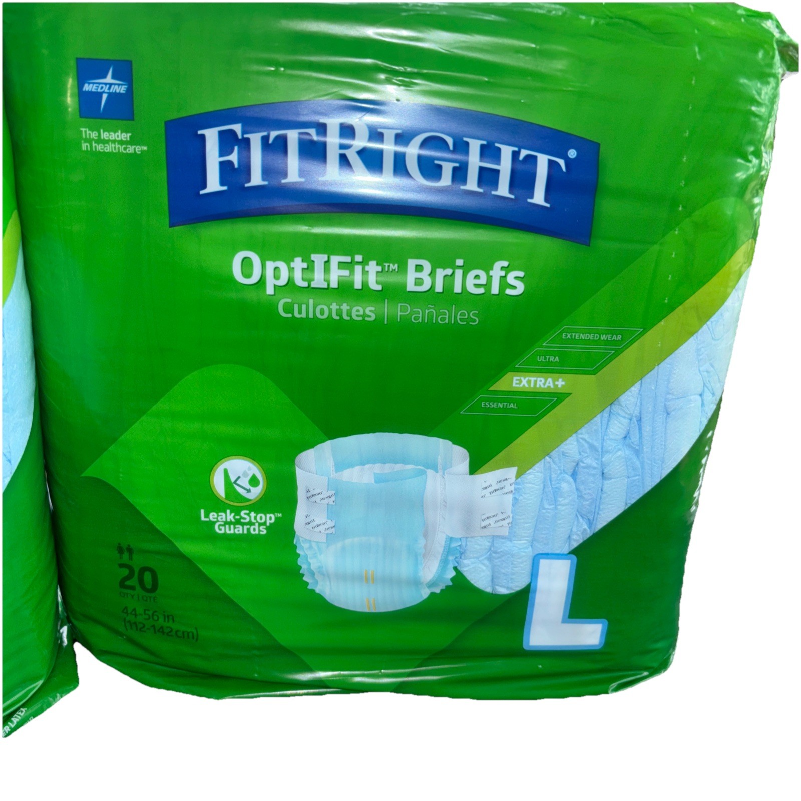 40 Count Medline FitRight OptiFit Extra Plus Briefs Size Large 2×20 Count
