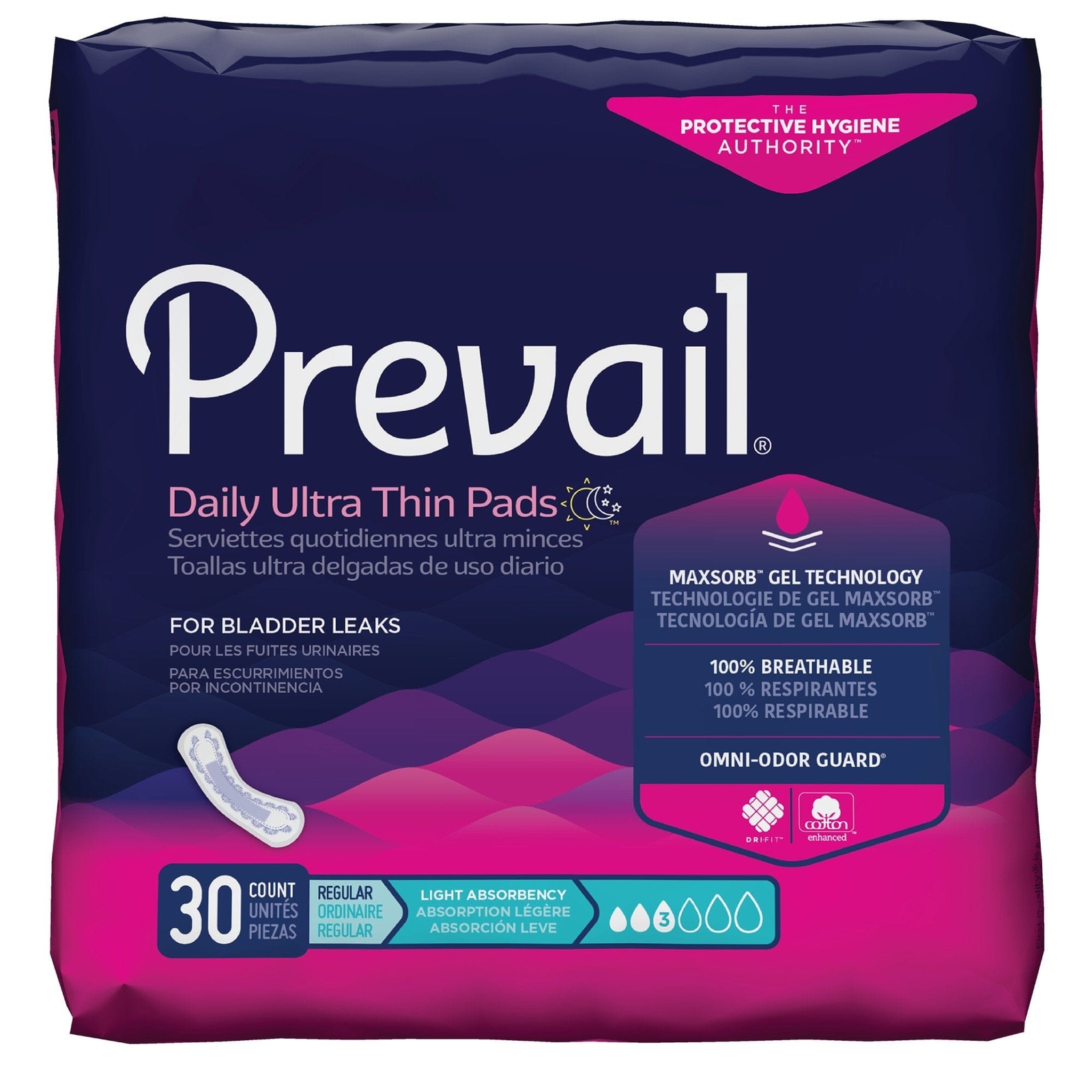 Prevail Women’s Bladder Control Pad Regular Light Absorbency, 9.25″ Long 30ct