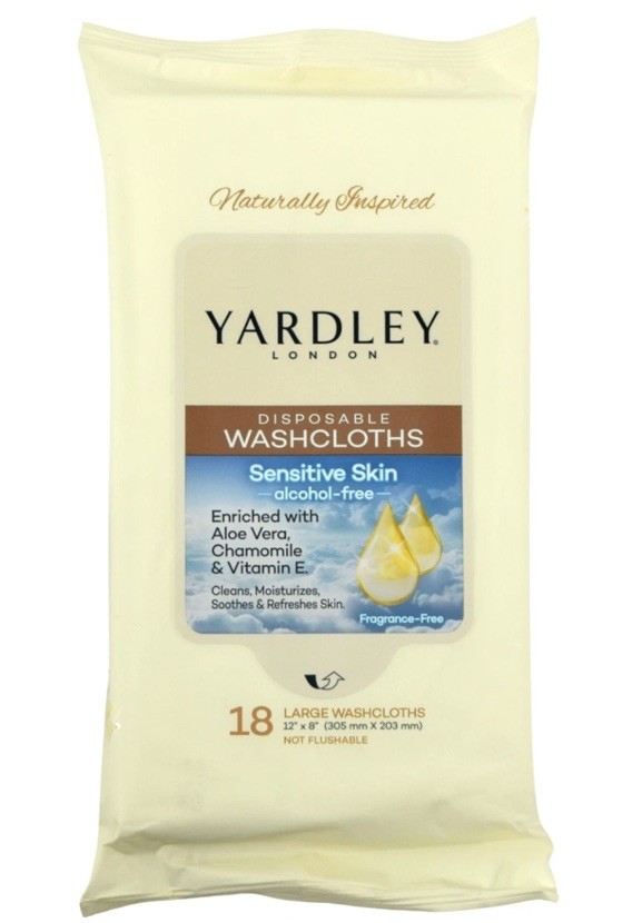 Yardley London Disposable Washcloths 6 Pack (108 Ct) Body Wipes – Sensitive Skin