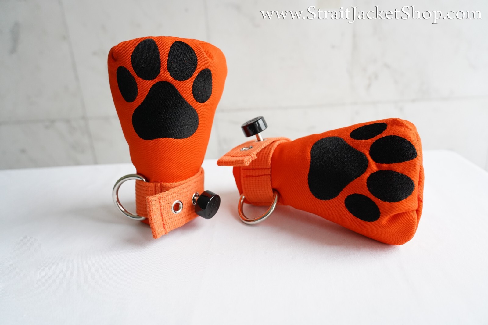 P.A.W.S. Orange Safety Mittens with Segufix Locks- Bondage Soft Padded Mittens